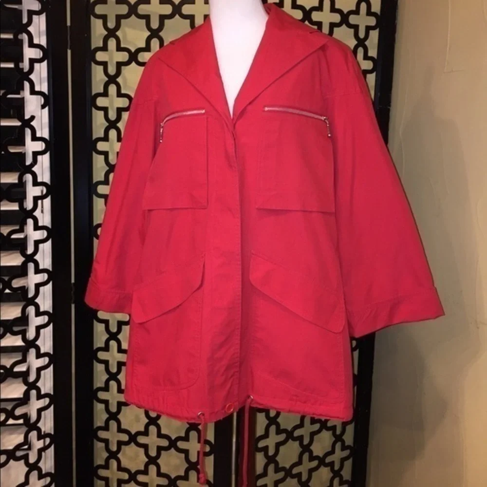 VINTAGE DVF RED 100% COTTON FRONT POCKETS  COAT/RAIN‎ COAT